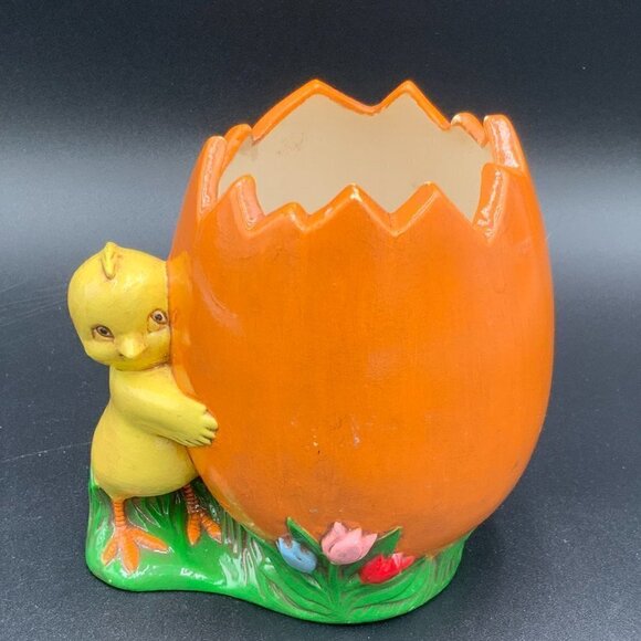 1978 Ceramic Porcelain Spring Easter Chick Holding Egg Planter Glazed 4.5” - Picture 8 of 9